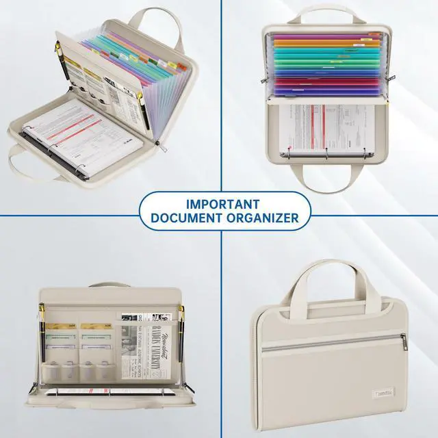 Alt view image 4 of 7 - Fireproof Accordion File Folder with Handle, Document Organizer Expanding File Folder with 13 Pockets, Multiple Pockets, Water Resistant,Portable Travel Home Safe for A4 File,Travel,Beige
