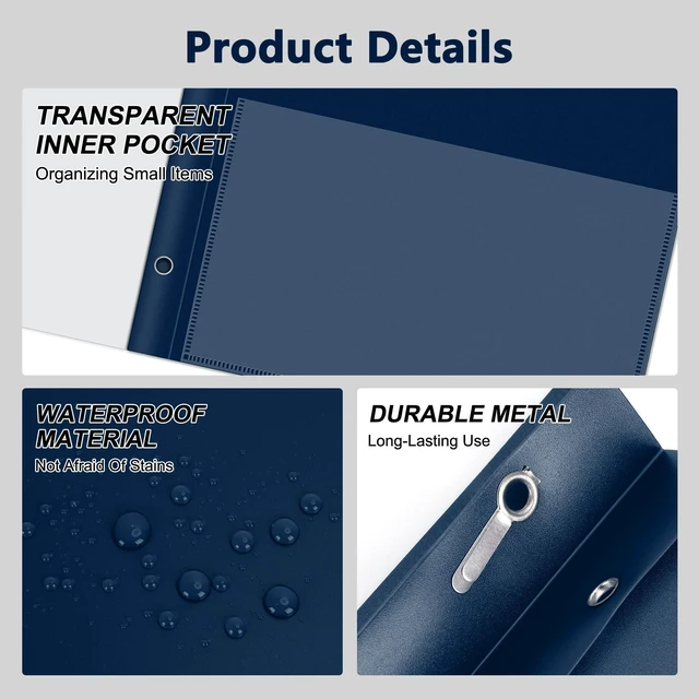 Alt view image 3 of 7 - 30 Packs Clear Front Report Covers with 3-Prong Fasteners Plastic Project Presentation Folders Resume Document Covers with Navy Blue Back for 8.5x11 Letter Size Paper for School Office Business