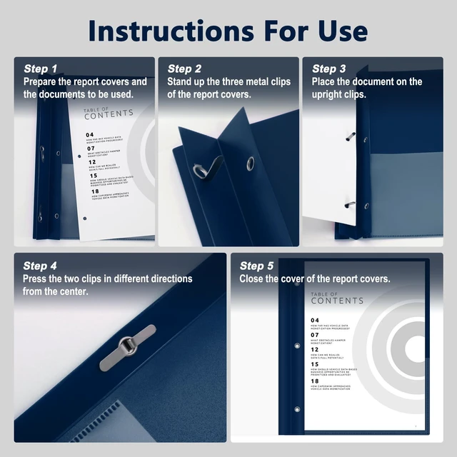 Alt view image 4 of 7 - 30 Packs Clear Front Report Covers with 3-Prong Fasteners Plastic Project Presentation Folders Resume Document Covers with Navy Blue Back for 8.5x11 Letter Size Paper for School Office Business