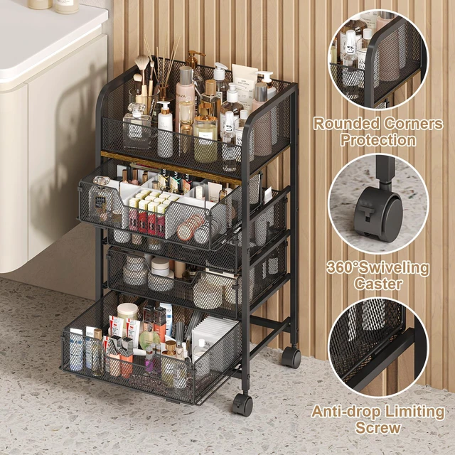 Alt view image 7 of 7 - 5-Tier Craft Cart with Wheels-Rolling Storage Cart with Drawers,Rolling Utility Cart with DIY Divider,Art Supply Organizer Cart,Rolling Cart with Drawers,Craft Organizers and Storage,Black
