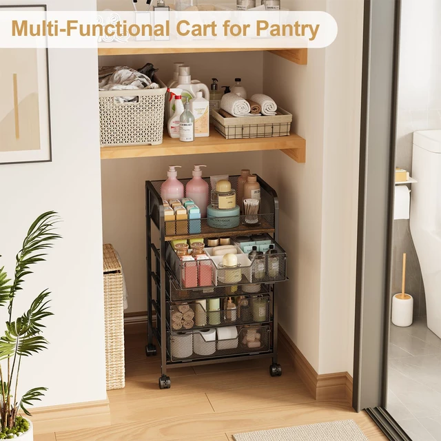 Alt view image 6 of 7 - 5-Tier Craft Cart with Wheels-Rolling Storage Cart with Drawers,Rolling Utility Cart with DIY Divider,Art Supply Organizer Cart,Rolling Cart with Drawers,Craft Organizers and Storage,Black