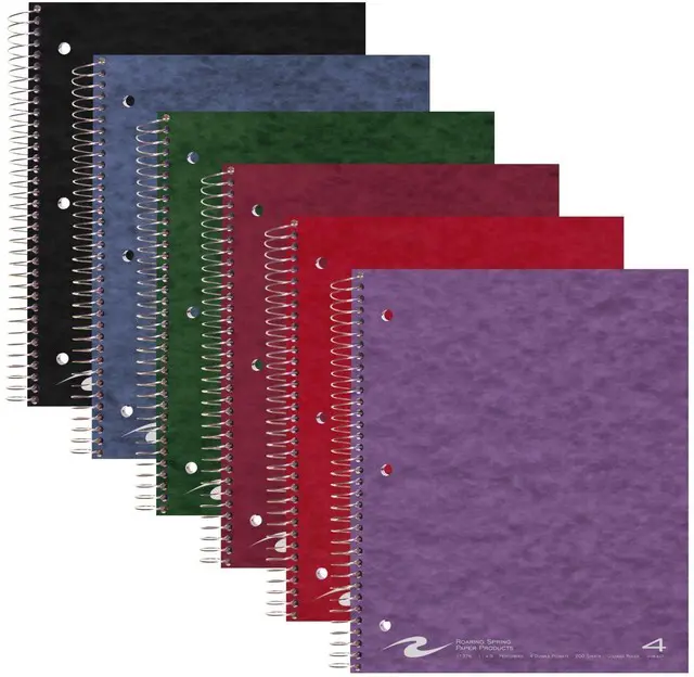 Alt view image 2 of 7 - 4 Subject Spiral Notebook, 12 Pack, 11" x 9", College Ruled, 200 Perforated Sheets, Assorted Eco Press Covers, 4 Double Storage Pockets, Made in USA