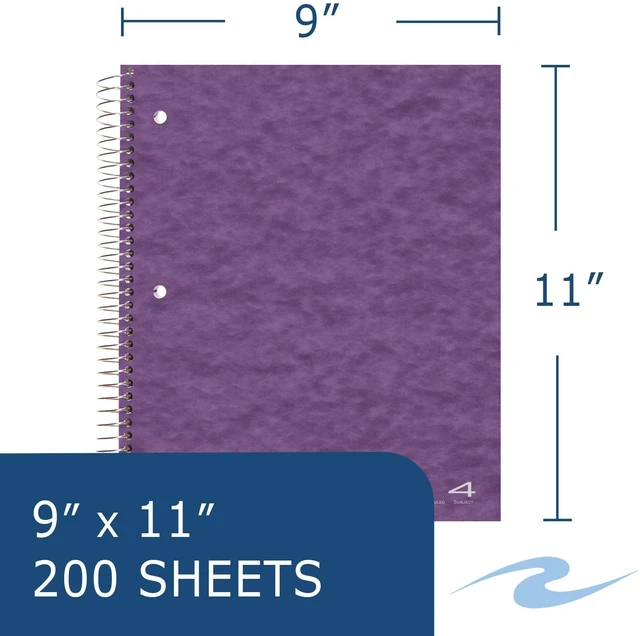 Alt view image 3 of 7 - 4 Subject Spiral Notebook, 12 Pack, 11" x 9", College Ruled, 200 Perforated Sheets, Assorted Eco Press Covers, 4 Double Storage Pockets, Made in USA