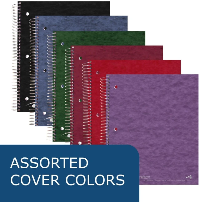 Alt view image 4 of 7 - 4 Subject Spiral Notebook, 12 Pack, 11" x 9", College Ruled, 200 Perforated Sheets, Assorted Eco Press Covers, 4 Double Storage Pockets, Made in USA