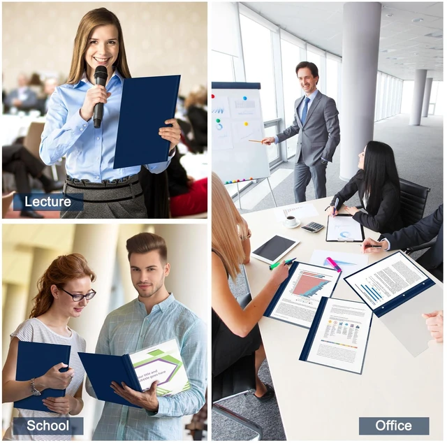 Alt view image 6 of 7 - 30 Packs Clear Front Report Covers with 3-Prong Fasteners Plastic Project Presentation Folders Resume Document Covers with Navy Blue Back for 8.5x11 Letter Size Paper for School Office Business