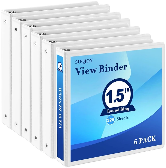 Main image of 1.5-Inch 3-Ring Binder with Pockets, 1-1/2 Clear View Binders,PVC Free, White Binder Holds up to 325 Sheets US Letter Size, Perfect for School,Office and Home(6 Pack)