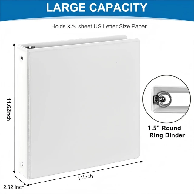 Alt view image 2 of 7 - 1.5-Inch 3-Ring Binder with Pockets, 1-1/2 Clear View Binders,PVC Free, White Binder Holds up to 325 Sheets US Letter Size, Perfect for School,Office and Home(12 Pack)