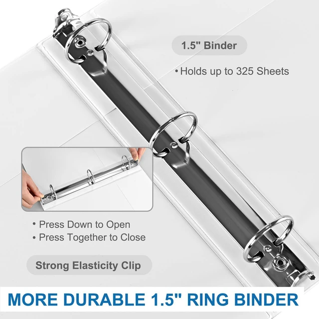 Alt view image 4 of 7 - 1.5-Inch 3-Ring Binder with Pockets, 1-1/2 Clear View Binders,PVC Free, White Binder Holds up to 325 Sheets US Letter Size, Perfect for School,Office and Home(12 Pack)