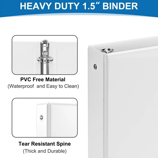Alt view image 3 of 7 - 1.5-Inch 3-Ring Binder with Pockets, 1-1/2 Clear View Binders,PVC Free, White Binder Holds up to 325 Sheets US Letter Size, Perfect for School,Office and Home(12 Pack)