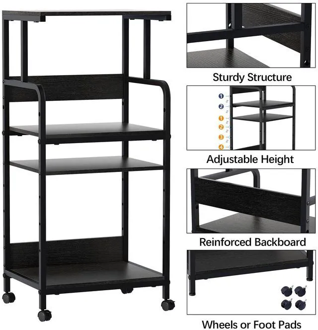 Alt view image 2 of 7 - 4 Tier Stand with Storage Shelf, Tall Mobile Printer Table for Home Office, Adjustable Stands for Heat Press Scanner Fax (Black)