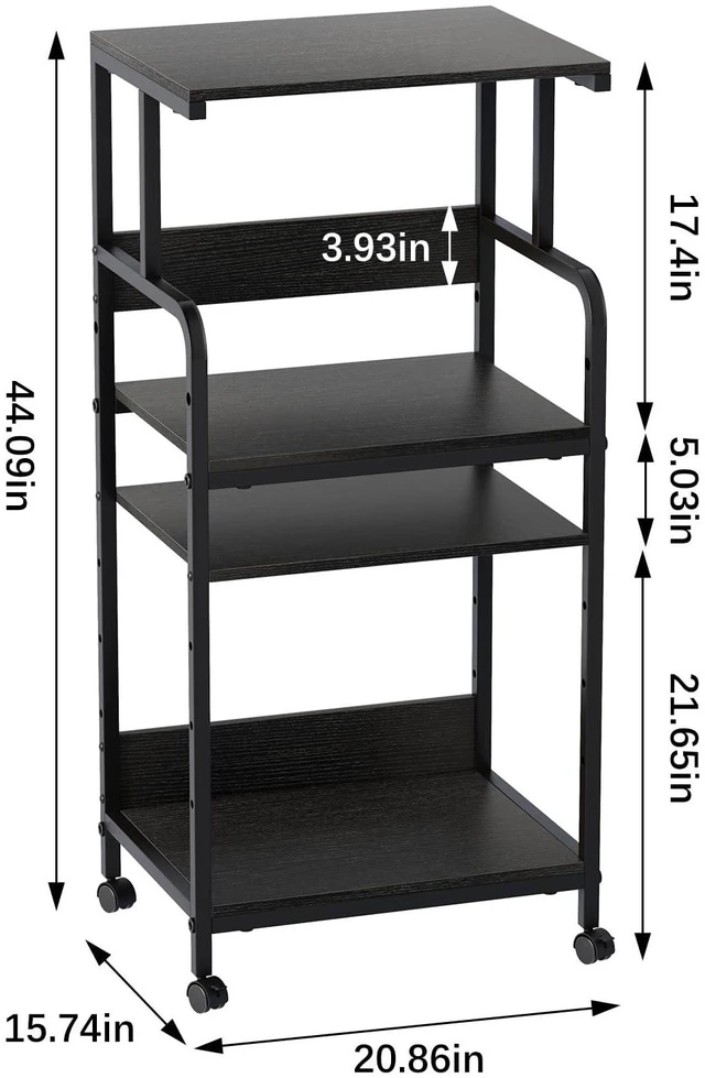 Alt view image 4 of 7 - 4 Tier Stand with Storage Shelf, Tall Mobile Printer Table for Home Office, Adjustable Stands for Heat Press Scanner Fax (Black)