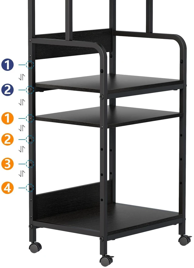 Alt view image 5 of 7 - 4 Tier Stand with Storage Shelf, Tall Mobile Printer Table for Home Office, Adjustable Stands for Heat Press Scanner Fax (Black)