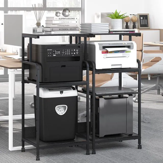 Alt view image 7 of 7 - 4 Tier Stand with Storage Shelf, Tall Mobile Printer Table for Home Office, Adjustable Stands for Heat Press Scanner Fax (Black)