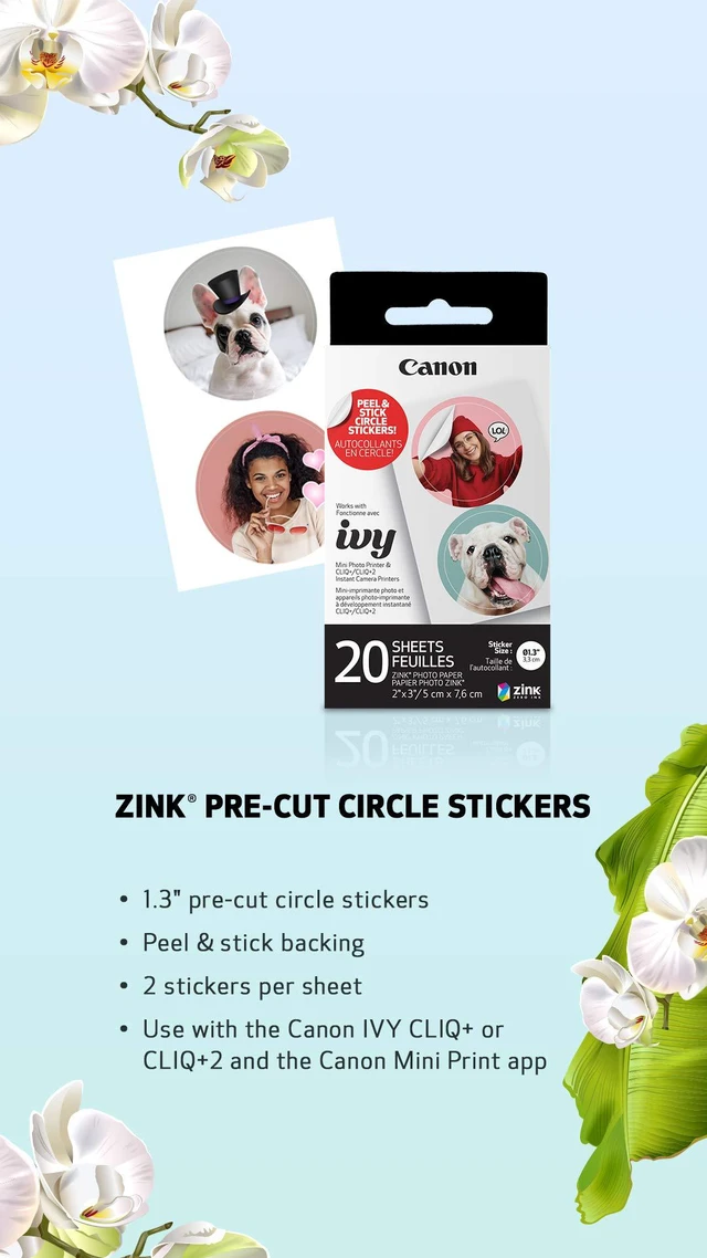 Alt view image 3 of 7 - IVY ZINK Pre-Cut Circle Sticker Paper 20 sheets Pack (Pack of 2) Compatible with IVY Mini Photo Printer and CLIQ+/CLIQ+2