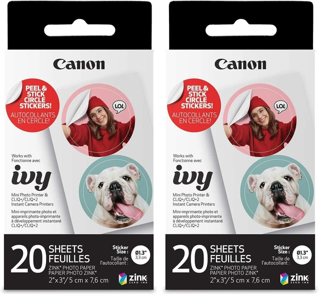 Main image of IVY ZINK Pre-Cut Circle Sticker Paper 20 sheets Pack (Pack of 2) Compatible with IVY Mini Photo Printer and CLIQ+/CLIQ+2