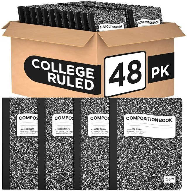 Main image of Composition Notebook College Ruled Composition Notebooks Black Bulk Marble College Ruled Notebook Hard Cover 100 sheets, 200 Pages 9.75 x 7.25 (48 Pack)