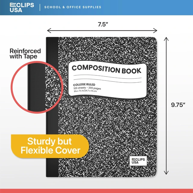 Alt view image 2 of 7 - Composition Notebook College Ruled Composition Notebooks Black Bulk Marble College Ruled Notebook Hard Cover 100 sheets, 200 Pages 9.75 x 7.25 (48 Pack)