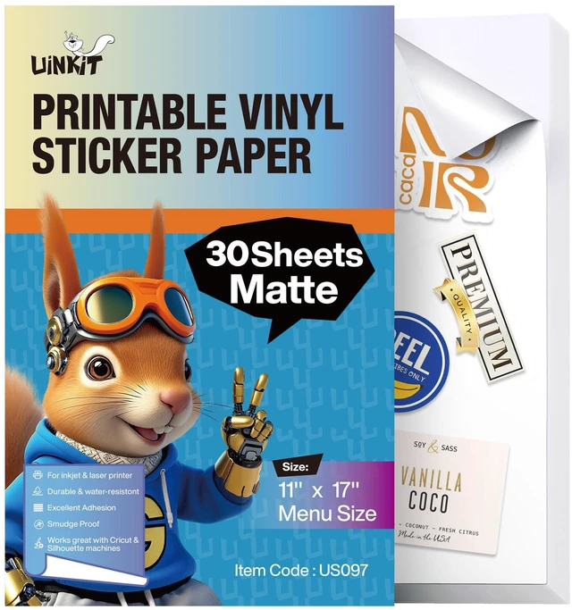 Main image of Luxe-Matte Printable Vinyl Sticker Paper 30 Sheets Menu Size Vibrant Color, Lay-Flat, Removable Adhesive for Branding & Crafts for Cutting Machine