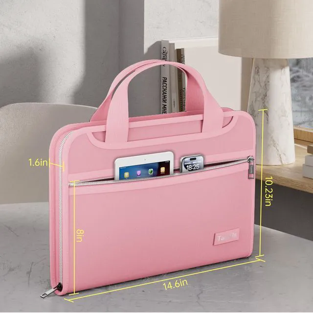 Alt view image 7 of 7 - Fireproof Accordion File Organizer, 13 Pocket Expanding File Folder Document Organizer with Handle, File Folder with Multi-Pockets Paper Organizer for A4 File, Pink