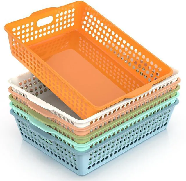 Main image of 6 Pack Plastic Classroom Storage Baskets, Paper Trays for Classroom Organization & Turn in Trays for Teachers, Students, Desk Organizer Bin 13.8x10.6x3.1 Inch (Morandi)