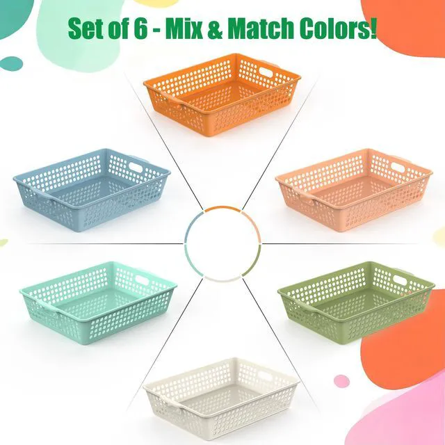 Alt view image 4 of 7 - 6 Pack Plastic Classroom Storage Baskets, Paper Trays for Classroom Organization & Turn in Trays for Teachers, Students, Desk Organizer Bin 13.8x10.6x3.1 Inch (Morandi)
