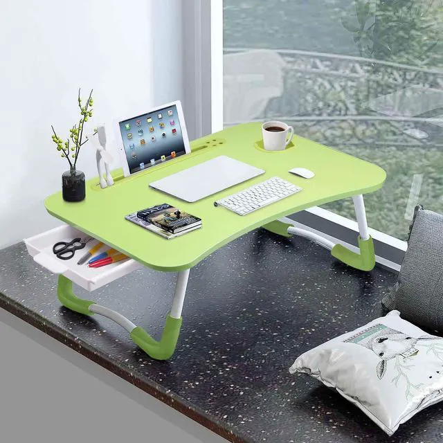 Alt view image 2 of 7 - Bed Desk for Laptop and Writing with Storage, Cup Holder, Light Fan, Pen Holder,Tablet Holder,Foldable, for Bed, Couch, Floor, Portable,Green