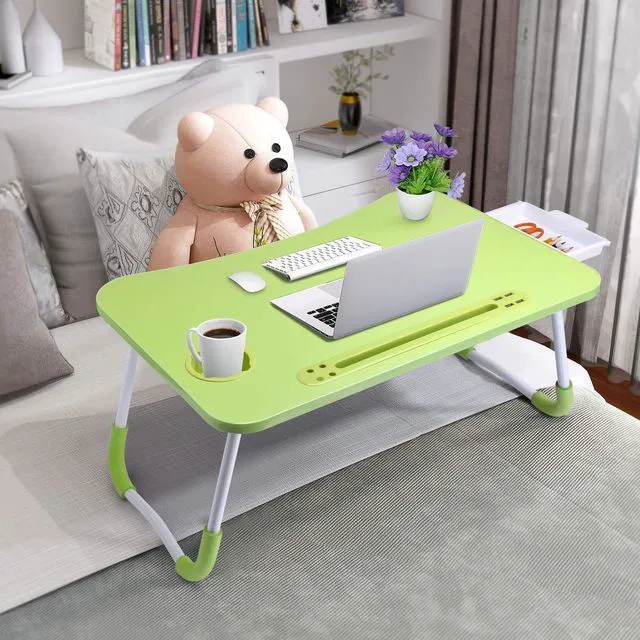 Alt view image 3 of 7 - Bed Desk for Laptop and Writing with Storage, Cup Holder, Light Fan, Pen Holder,Tablet Holder,Foldable, for Bed, Couch, Floor, Portable,Green