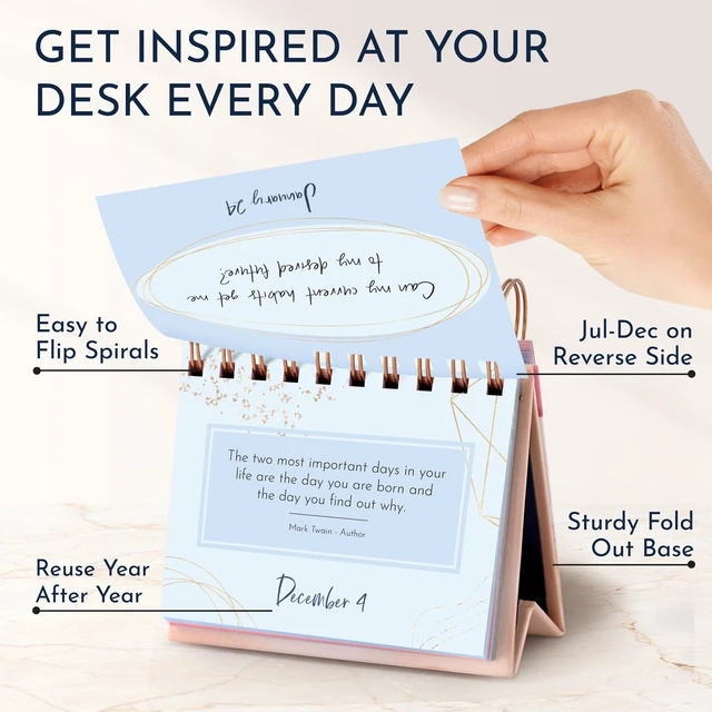 Alt view image 5 of 7 - Pink Motivational Calendar Daily Flip, 366 Quotes, Office Decor for Women Inspirational Perpetual Desk Calendar, Positive Affirmations & Quotes, Girl Boss Pink Office Decor, Reflection Prompts