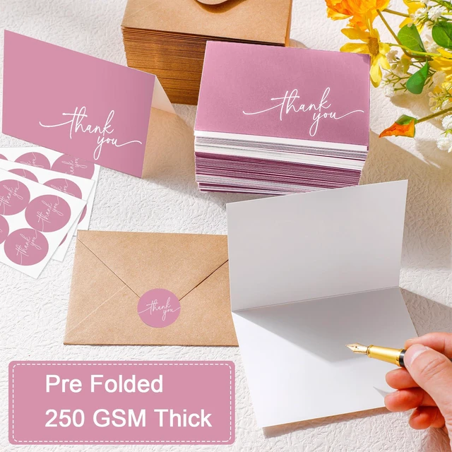 Alt view image 4 of 7 - 200 Pcs Thank You Cards with Envelopes Stickers, 3.5x5", Pink Folded Blank Thank You Notes Bulk, Kraft Envelopes and Stickers, for Wedding Business Graduation Baby Shower Bridal Shower
