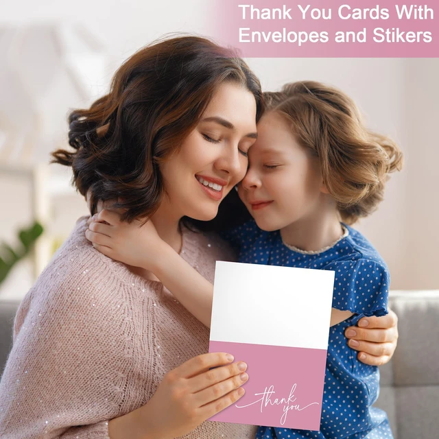 Alt view image 5 of 7 - 200 Pcs Thank You Cards with Envelopes Stickers, 3.5x5", Pink Folded Blank Thank You Notes Bulk, Kraft Envelopes and Stickers, for Wedding Business Graduation Baby Shower Bridal Shower