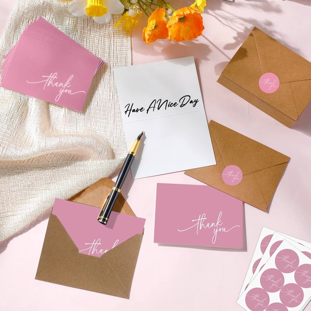 Alt view image 7 of 7 - 200 Pcs Thank You Cards with Envelopes Stickers, 3.5x5", Pink Folded Blank Thank You Notes Bulk, Kraft Envelopes and Stickers, for Wedding Business Graduation Baby Shower Bridal Shower