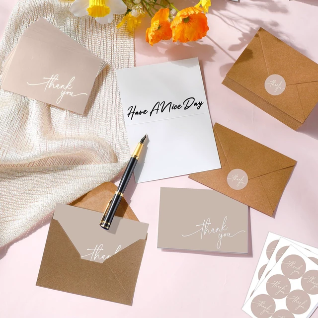 Alt view image 5 of 7 - 200 Pcs Thank You Cards with Envelopes Stickers, 3.5x5", Khaki Folded Blank Thank You Notes Bulk, Kraft Envelopes and Stickers, for Wedding Business Graduation Baby Shower Bridal Shower