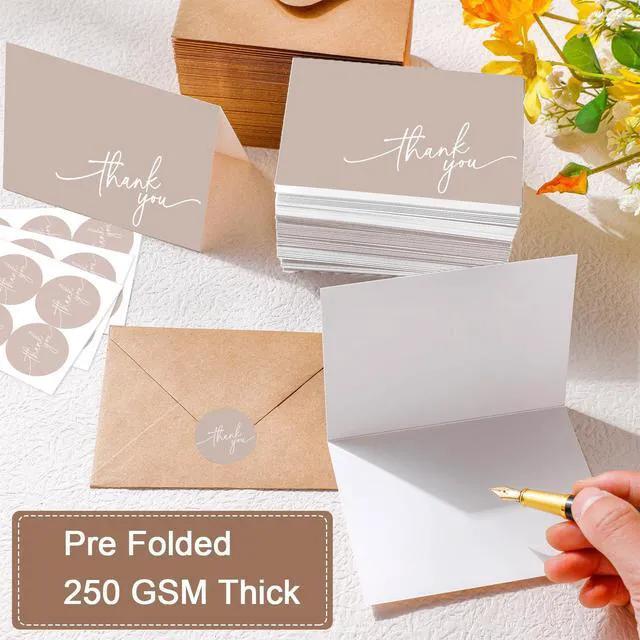 Alt view image 4 of 7 - 200 Pcs Thank You Cards with Envelopes Stickers, 3.5x5", Khaki Folded Blank Thank You Notes Bulk, Kraft Envelopes and Stickers, for Wedding Business Graduation Baby Shower Bridal Shower