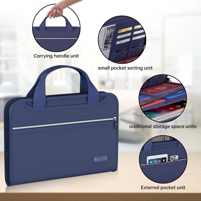 Alt view image 4 of 7 - Fireproof Accordion File Organizer, Expanding File Folder, Blue 13 Pocket Colorful, Handle, Zipper & Labels, Multi-Pockets Paper Organizer, for Letter A4 Files, Home, Office, School