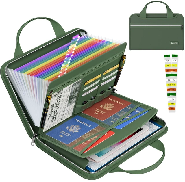 Main image of Fireproof Accordion File Organizer, Expanding File Folder, Green 13 Pocket Colorful, Handle, Zipper & Labels, Multi-Pockets Paper Organizer, for Letter A4 Files, Home, Office, School