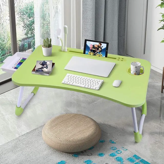 Alt view image 4 of 7 - Bed Desk for Laptop and Writing with Storage, Cup Holder, Light Fan, Pen Holder,Tablet Holder,Foldable, for Bed, Couch, Floor, Portable,Green