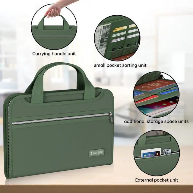 Alt view image 4 of 7 - Fireproof Accordion File Organizer, Expanding File Folder, Green 13 Pocket Colorful, Handle, Zipper & Labels, Multi-Pockets Paper Organizer, for Letter A4 Files, Home, Office, School