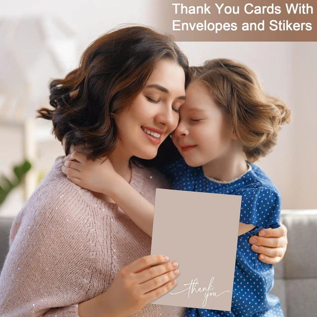 Alt view image 6 of 7 - 200 Pcs Thank You Cards with Envelopes Stickers, 3.5x5", Khaki Folded Blank Thank You Notes Bulk, Kraft Envelopes and Stickers, for Wedding Business Graduation Baby Shower Bridal Shower