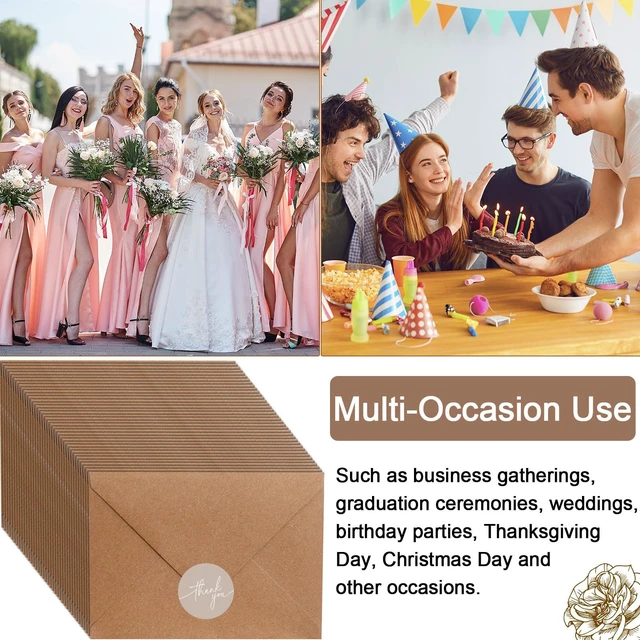Alt view image 7 of 7 - 200 Pcs Thank You Cards with Envelopes Stickers, 3.5x5", Khaki Folded Blank Thank You Notes Bulk, Kraft Envelopes and Stickers, for Wedding Business Graduation Baby Shower Bridal Shower