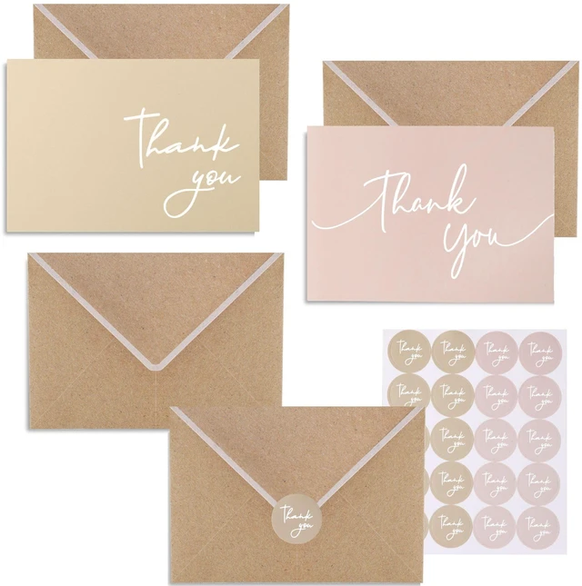 Main image of 100 PK Bulk Thank You Cards with Envelopes - 5 x 3.5 Inches Wedding Cards Baby Shower Bridal Shower Personalized Thank You Notes for Small Business Graduation Funeral Birthday (2 colors)