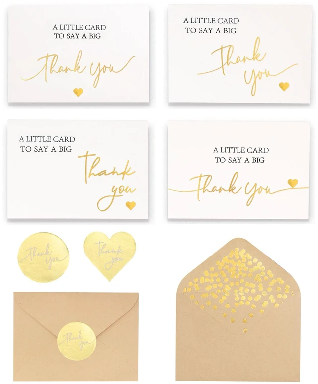 Main image of 100 PK Luxurious Gold Thank You Cards with Envelopes Bulk - 5x3.5 Inches Wedding Thank You Notes Baby Shower Greenery Bridal Shower Small Business (WHITE)