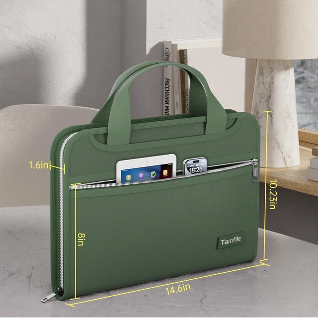 Alt view image 6 of 7 - Fireproof Accordion File Organizer, Expanding File Folder, Green 13 Pocket Colorful, Handle, Zipper & Labels, Multi-Pockets Paper Organizer, for Letter A4 Files, Home, Office, School