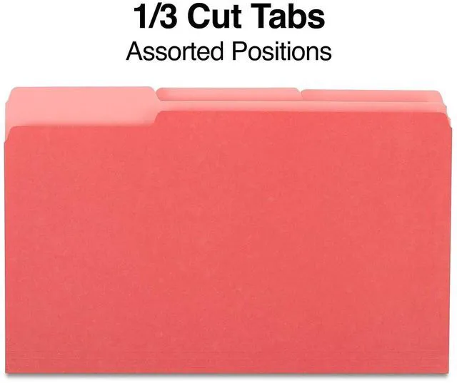 Alt view image 3 of 5 - Colored File Folders, Legal Size, 3-Tab, Red, 100/Pack Durable paper stock for everyday office document organization and filing