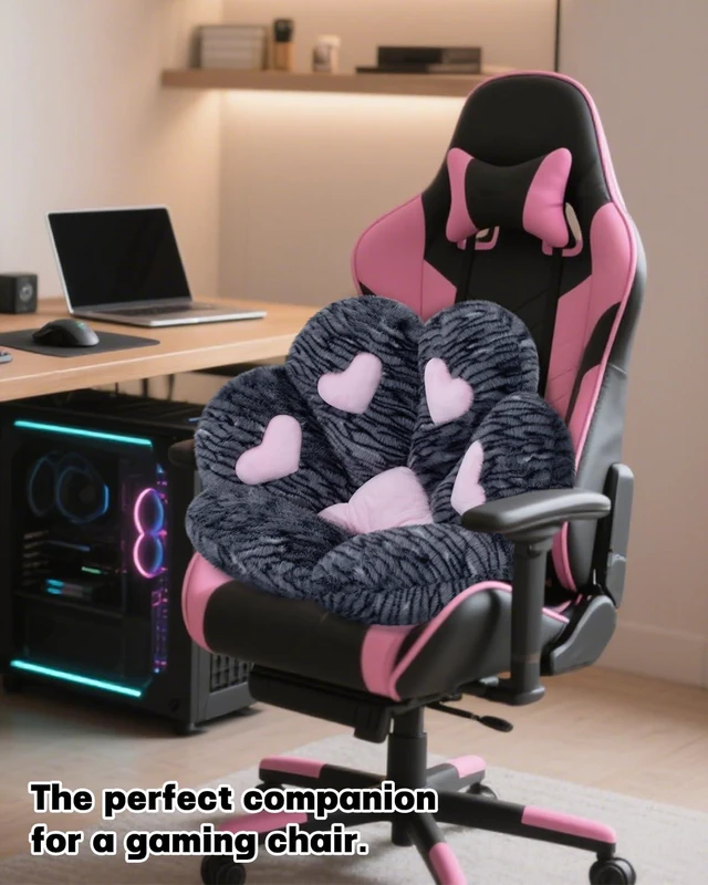 Alt view image 2 of 7 - Cat Paw Cushion Chair Comfy Kawaii Plush Seat Cushions Chair Cushion Pillow for Gamer 28"x 24" Cozy Floor Cute Girl Worker Gift, Dining Room Bedroom Decorate, Black Silver