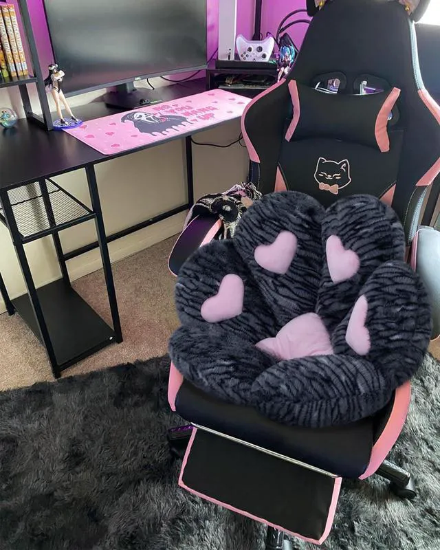 Alt view image 3 of 7 - Cat Paw Cushion Chair Comfy Kawaii Plush Seat Cushions Chair Cushion Pillow for Gamer 28"x 24" Cozy Floor Cute Girl Worker Gift, Dining Room Bedroom Decorate, Black Silver