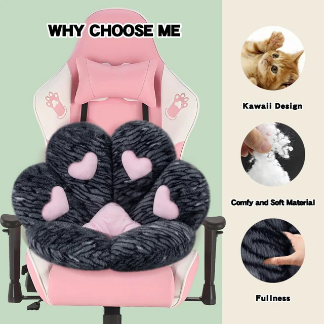 Alt view image 4 of 7 - Cat Paw Cushion Chair Comfy Kawaii Plush Seat Cushions Chair Cushion Pillow for Gamer 28"x 24" Cozy Floor Cute Girl Worker Gift, Dining Room Bedroom Decorate, Black Silver
