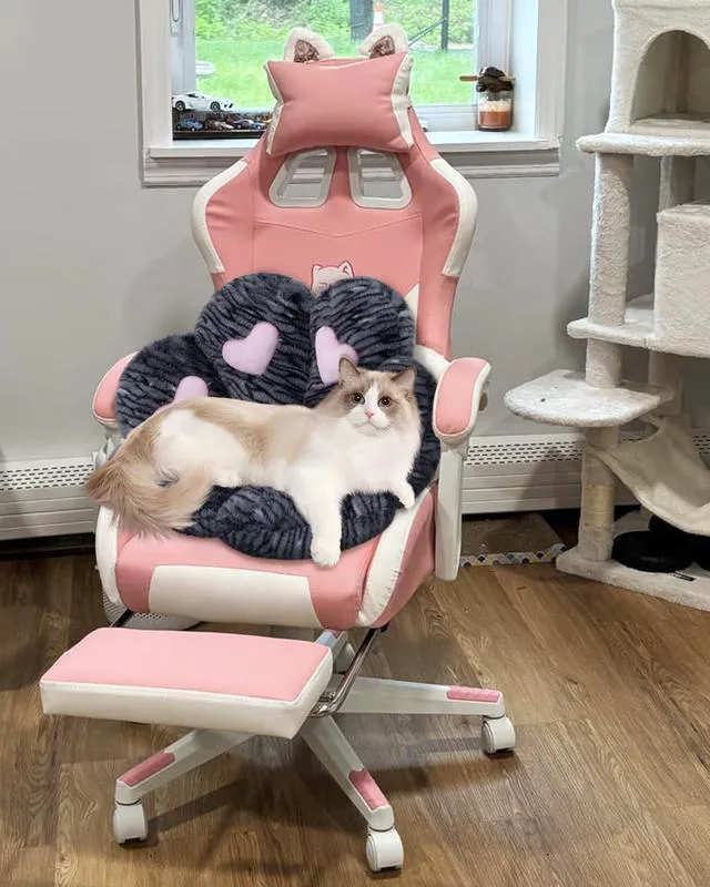 Alt view image 5 of 7 - Cat Paw Cushion Chair Comfy Kawaii Plush Seat Cushions Chair Cushion Pillow for Gamer 28"x 24" Cozy Floor Cute Girl Worker Gift, Dining Room Bedroom Decorate, Black Silver