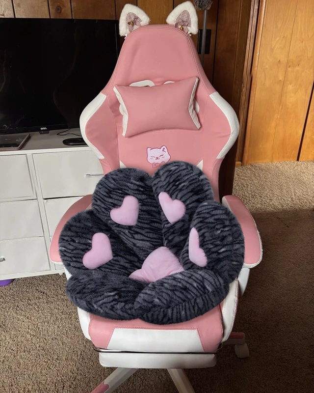 Alt view image 6 of 7 - Cat Paw Cushion Chair Comfy Kawaii Plush Seat Cushions Chair Cushion Pillow for Gamer 28"x 24" Cozy Floor Cute Girl Worker Gift, Dining Room Bedroom Decorate, Black Silver