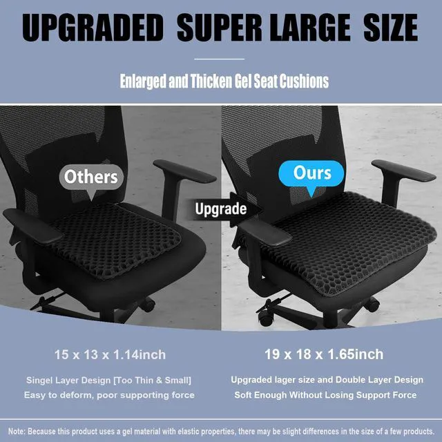 Alt view image 2 of 7 - Gel Seat Cushion for Long Sitting, 19" x 18" Super Large & Thick Gel Cushion for Tailbone Pain Relief, Sciatica | Seat Cushion for Office Chairs, Car & Wheelchair | Cooling & Soft | Non-Slip