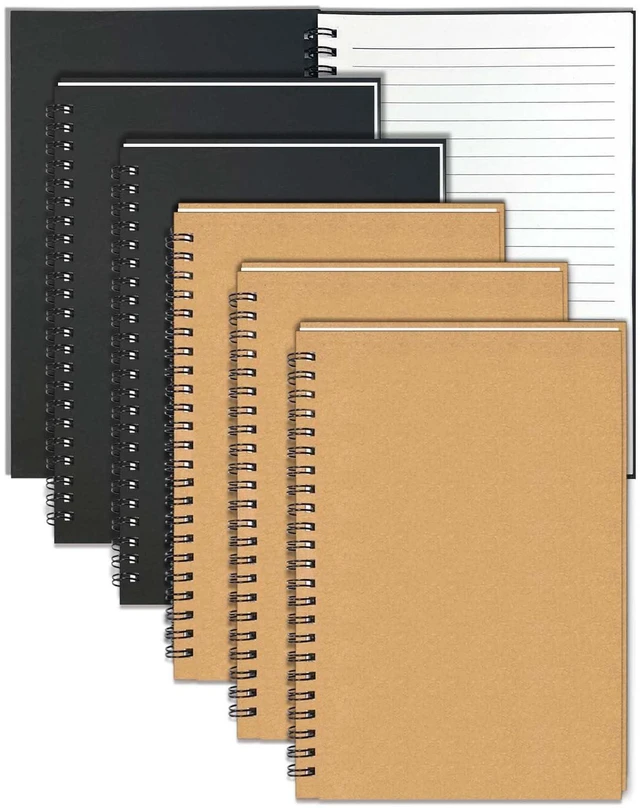 Main image of 6Pack Small Spiral Notebook A5, 8.25x5.5 120 Lined Pages Wide Ruled Spiral Journal Bulk Blank Kraft Cover Spiral Bound Notebook & Writing Pads for Home Office Meeting Work Note Taking